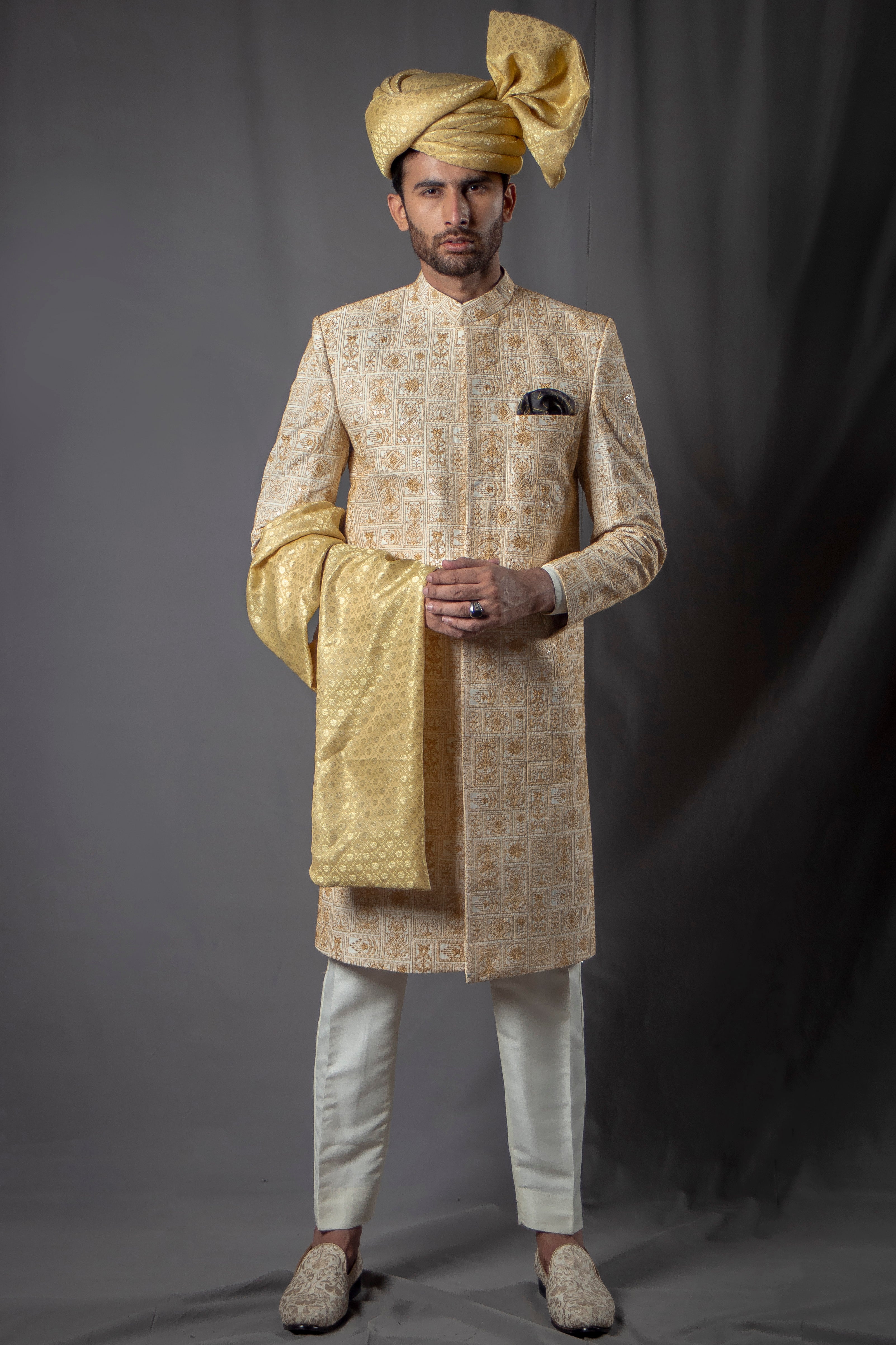 Golden sherwani 2024