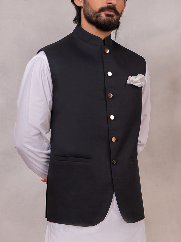 blackish blue cotton waistcoat for men