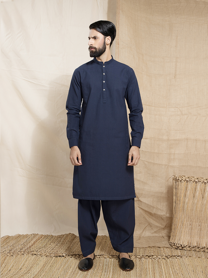 navy blue khaddi khaddar men stitched suit