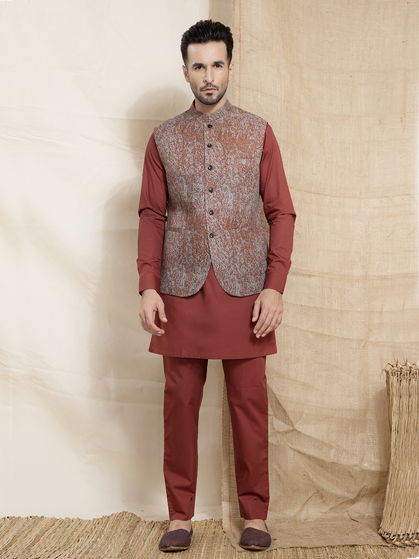maroon cotton waistcoat for men