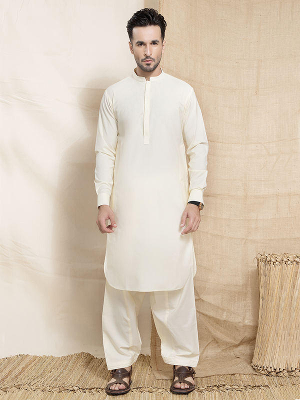 light cream viscous khaddar men stitched suit