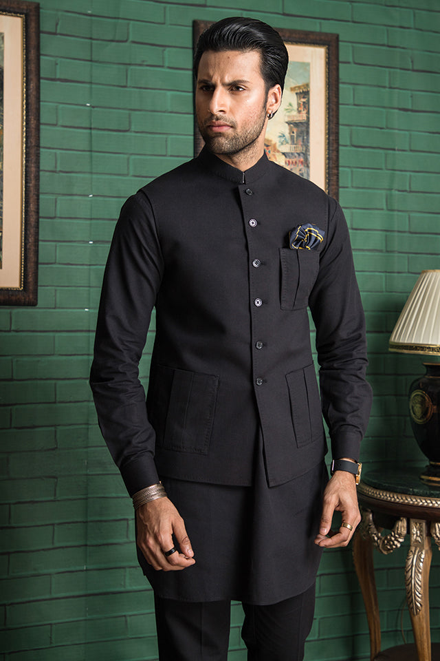 black cotton waistcoat for men