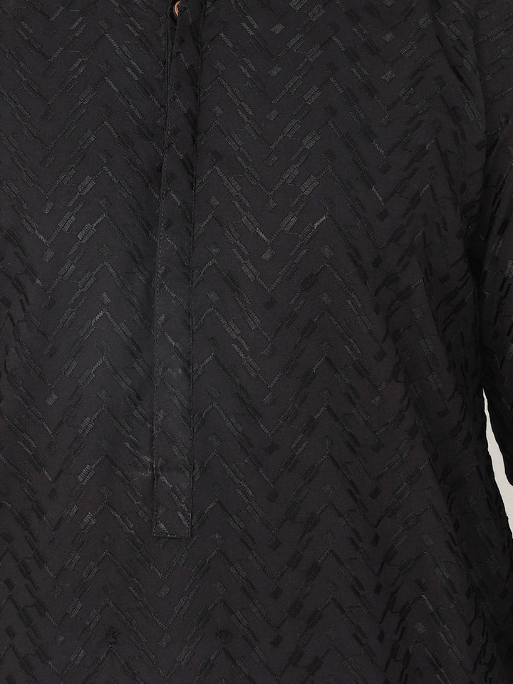 black cotton embroidered kurta for men