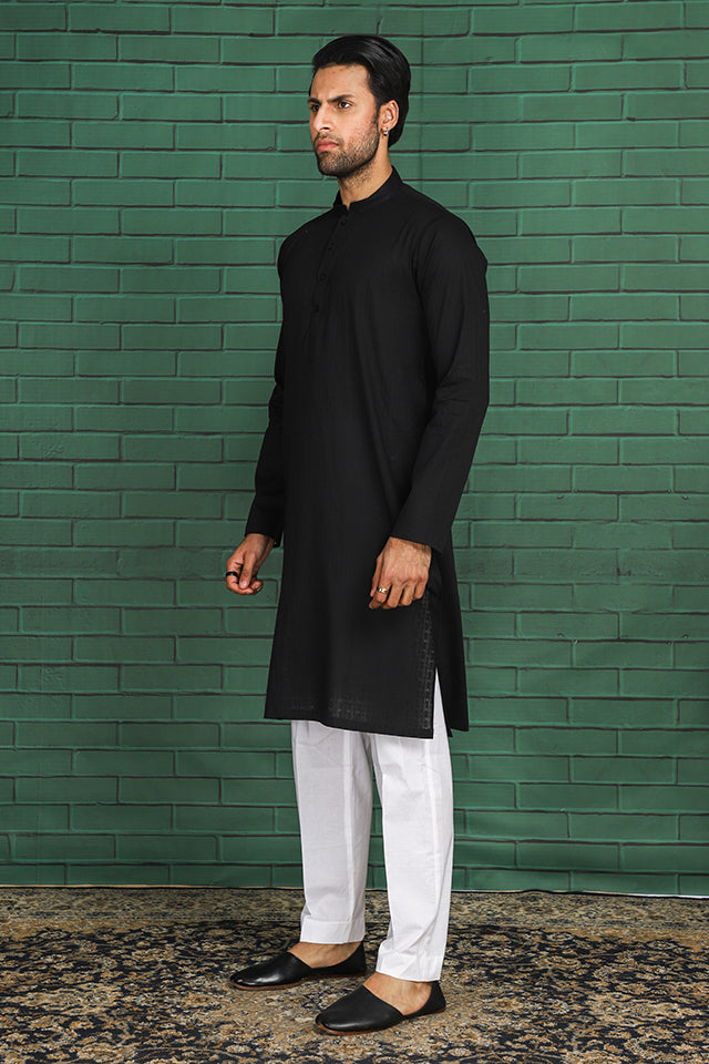 black cotton kurta for men