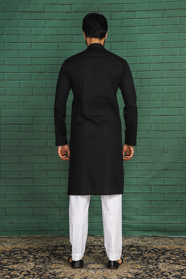 black cotton kurta for men