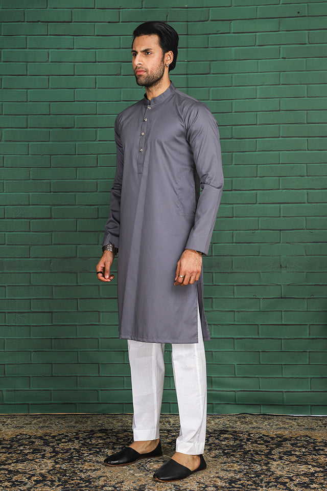 grey cotton kurta for men