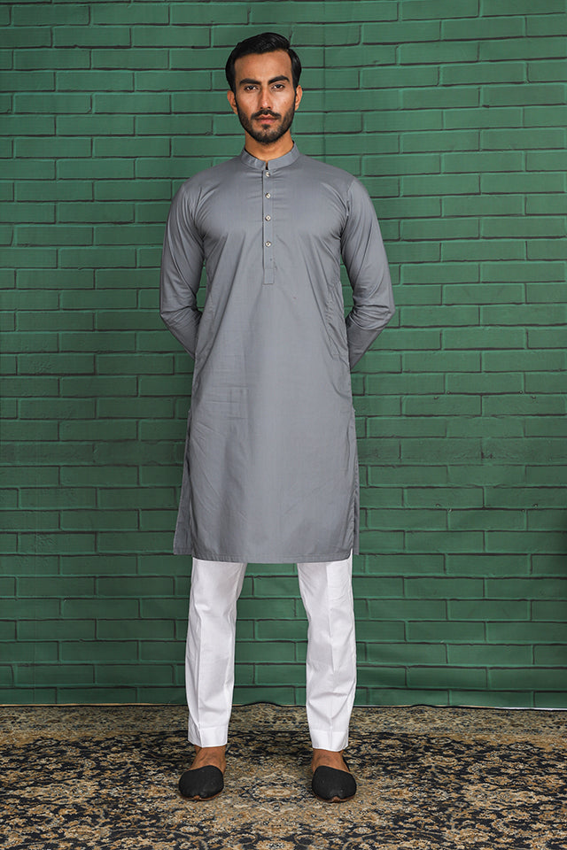 grey cotton kurta for men