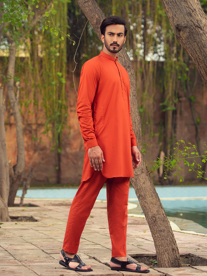 bright orange men's kurta trouser
