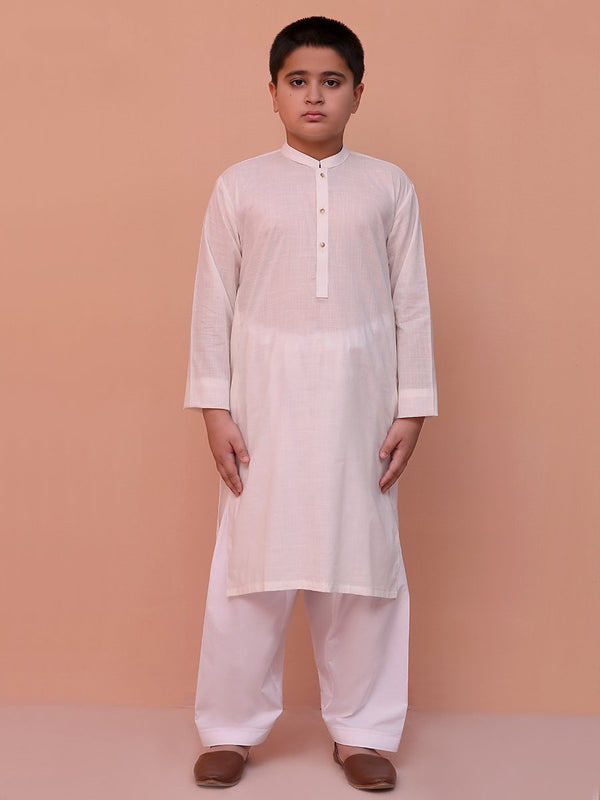 kids white cotton stitched kurta