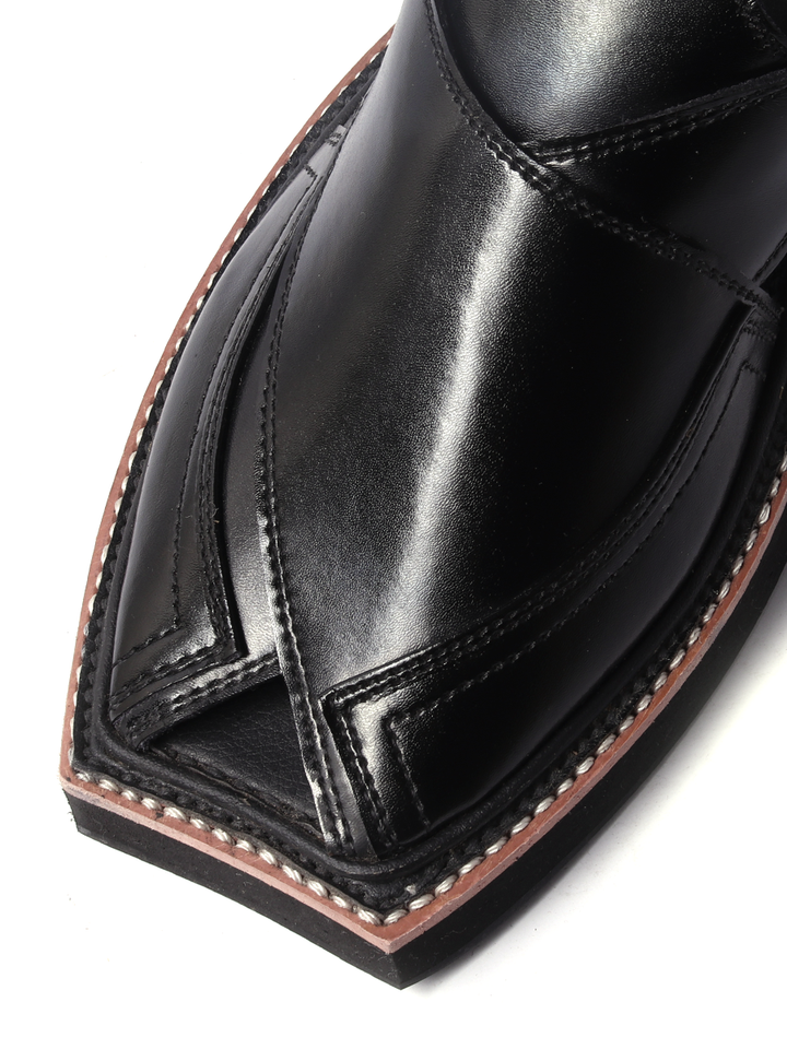 pure leather black handmade shoe