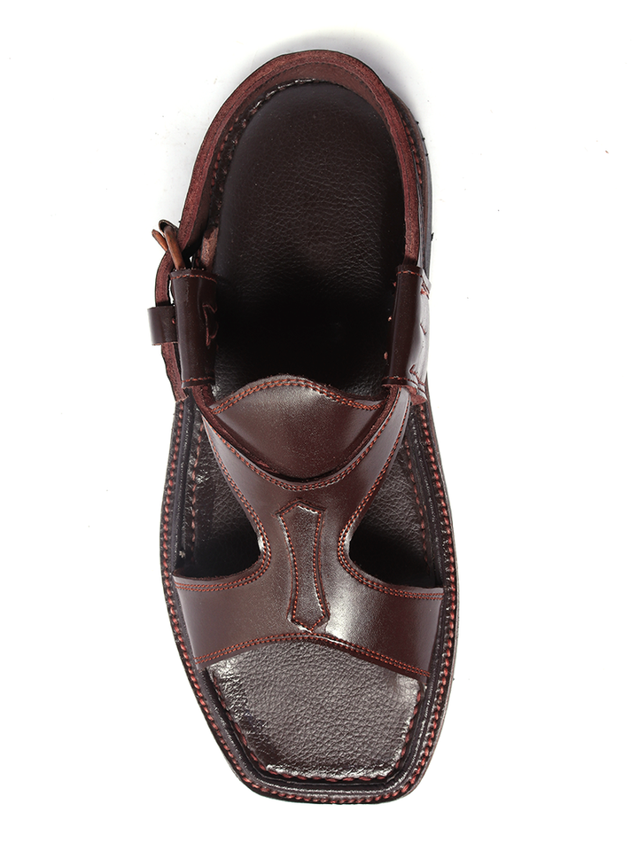 glossy brown pure leather kohati handmade shoe for men