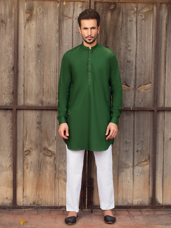 green cotton kurta for men