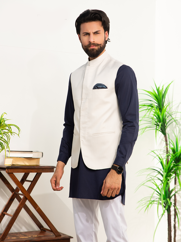 linen light cream waistcoat for men