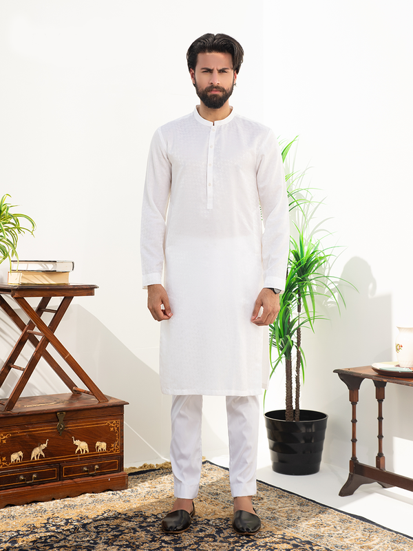 white cotton plain kurta for men