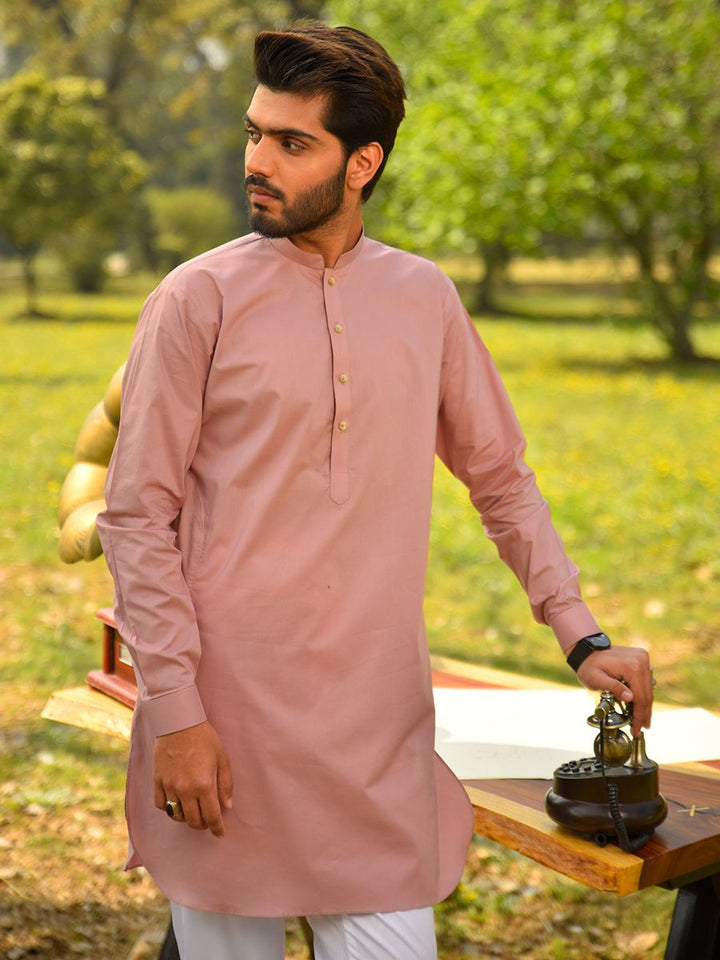 pink cotton short kurta for men