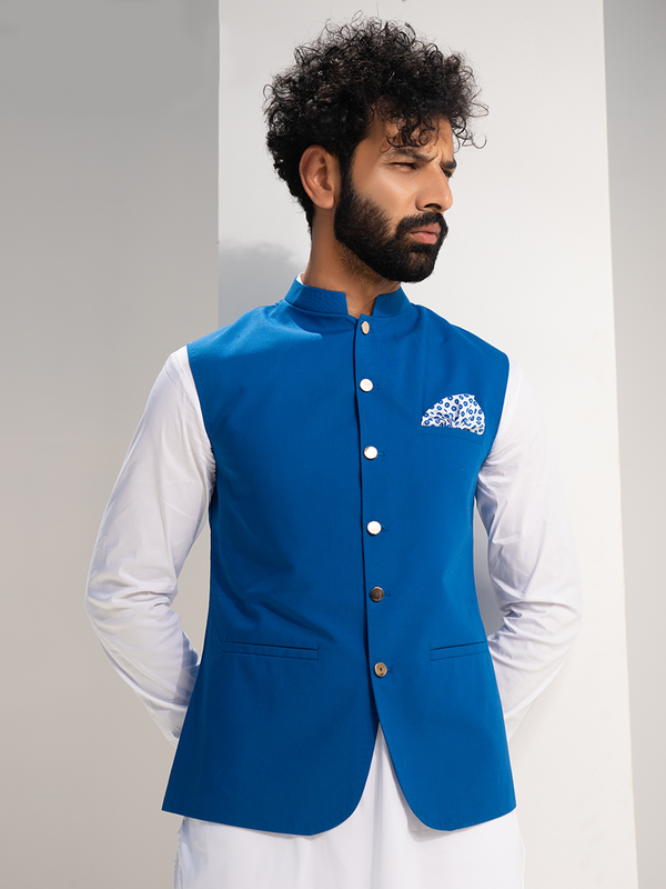 royal blue cotton waistcoat for men