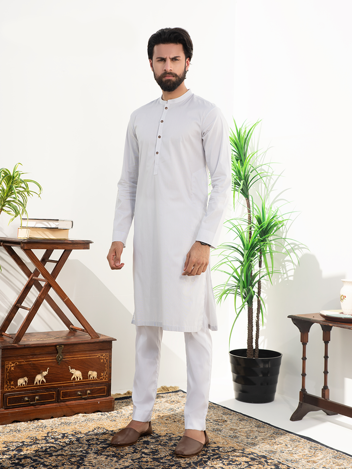 light grey cotton plain kurta for men